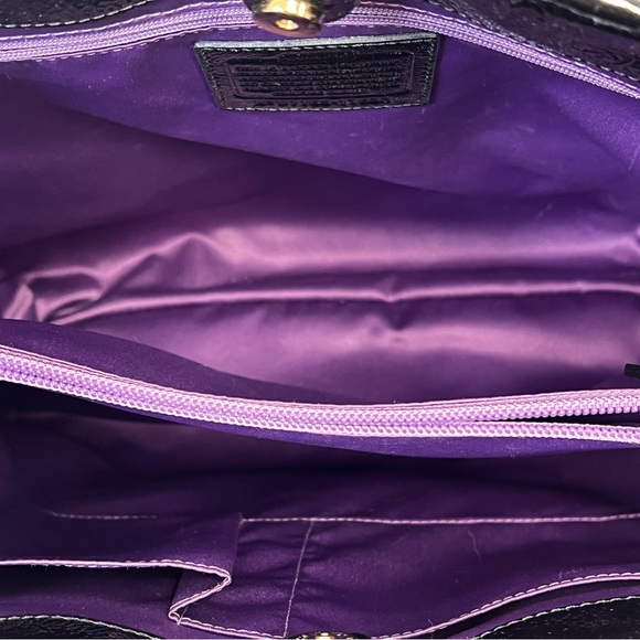 RARE COACH POPPY GALAXY TWEED TOTE PATENT LEATHER TRIM PUSHLOCK 2 TAGS & CHARM - Picture 11 of 15